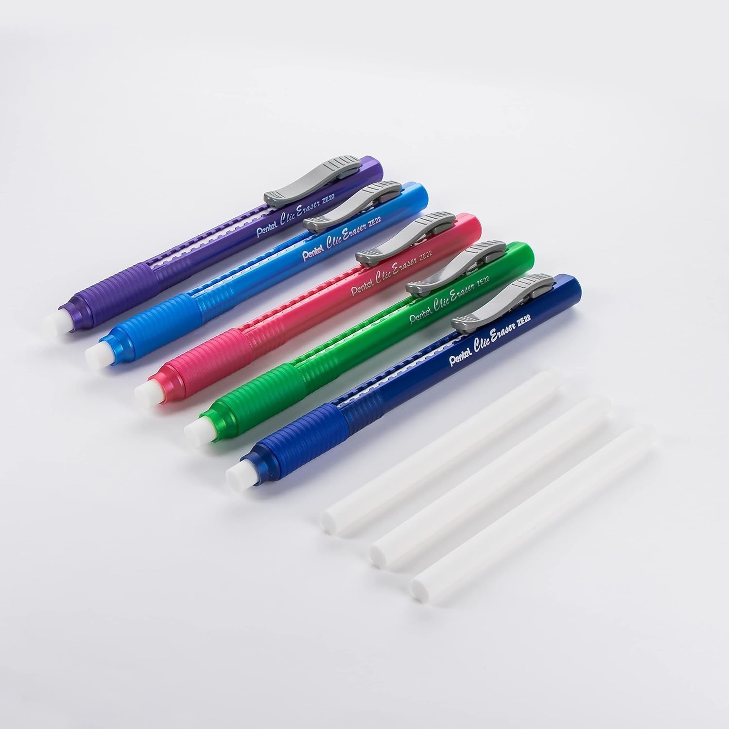 image:imagePentel Clic Retractable Eraser Assorted Colored Pen Style Grip Erasers Pack of 77 Count Pack of 1