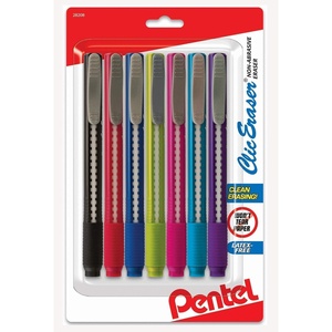 image:imagePentel Clic Retractable Eraser Assorted Colored Pen Style Grip Erasers Pack of 77 Count Pack of 1
