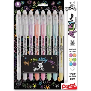 image:imagePentel Milky Pop Pastel Gel Pen 08mm Medium Line Assorted Colors Pack of 8 K98BP8M8 Count Pack of 1