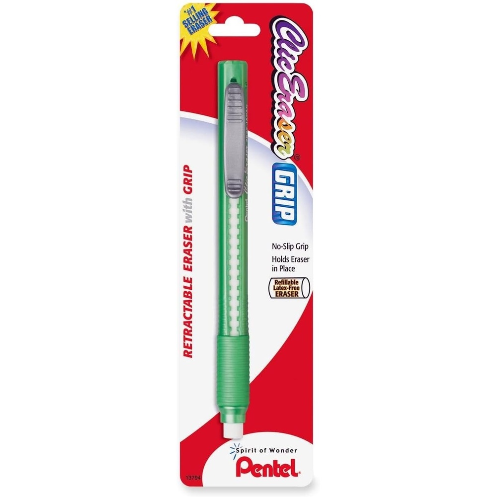 image:imagePentel Clic Retractable Eraser with Grip Assorted Barrel Colors ZE21BP3M Pack of 3Assorted