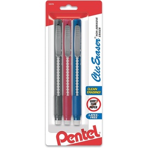 image:imagePentel Clic Retractable Eraser with Grip Assorted Barrel Colors ZE21BP3M Pack of 3Multicolor