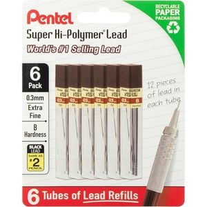 image:imagePentel Super HiPolymer Lead Refills 03 mm HB 72 Pieces 12 pcs per tube 6 tubesB