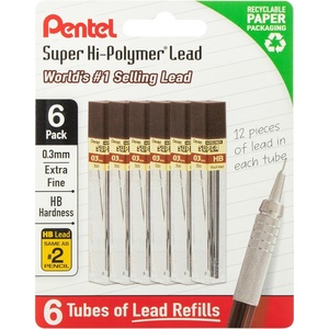 image:imagePentel Super HiPolymer Lead Refills 03 mm HB 72 Pieces 12 pcs per tube 6 tubesHB