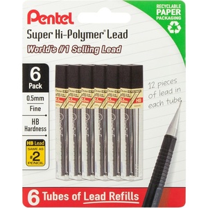 image:imagePentel Super HiPolymer Lead Refills 05 mm 2H 72 Pieces 12 pcs per tube 6 tubesHB