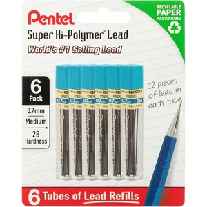 image:imagePentel Super HiPolymer Lead Refills 07 mm B 72 Pieces 12 pcs per tube 6 tubes2B