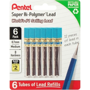 image:imagePentel Super HiPolymer Lead Refills 07 mm B 72 Pieces 12 pcs per tube 6 tubesB