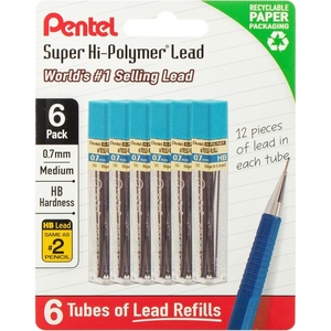image:imagePentel Super HiPolymer Lead Refills 07 mm B 72 Pieces 12 pcs per tube 6 tubesHB