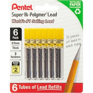 image:imagePentel Super HiPolymer Lead Refills 09 mm B 90 Pieces 15 pcs per tube 6 tubesB