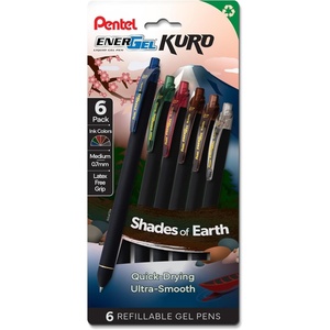 image:imagePentel EnerGel Kuro Shades of Earth Retractable Liquid Gel Pen Assorted Ink Colors 6pk BL437EARPF6Shades of the Earth