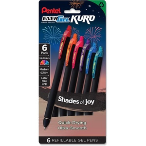 image:imagePentel EnerGel Kuro Shades of Joy Retractable Liquid Gel Pen Assorted Ink Colors Pack of 6 BL437JOYPF6Shades of Joy