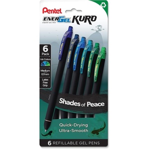 image:imagePentel EnerGel Kuro Shades of Joy Retractable Liquid Gel Pen Assorted Ink Colors Pack of 6 BL437JOYPF6Shades of Peace