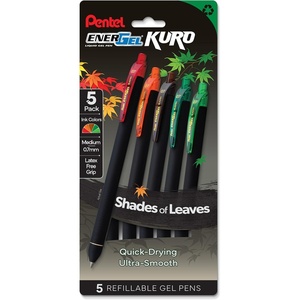 image:imagePentel EnerGel Kuro Shades of the Ocean Retractable Liquid Gel Pen Assorted Ink Colors Pack of 5 BL437OCNPF5Shades of Leaves