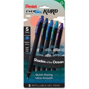 image:imagePentel EnerGel Kuro Shades of the Ocean Retractable Liquid Gel Pen Assorted Ink Colors Pack of 5 BL437OCNPF5Shades of the Ocean