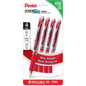 image:imagePentel EnerGel RTX Liquid Gel Pens Medium 07mm Red Ink 4pk BL77PF4B