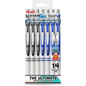 image:imagePentel EnerGel RTX Pearl Liquid Gel Pen 05mm Needle Tip Fine Line Black and Blue Ink 14Pk Plastic Box