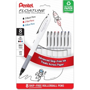 image:imagePentel Floatune Rollerball Pen 10mm Bold Point BlackBlueRed Ink Pack of 8 BY110PF8OFC
