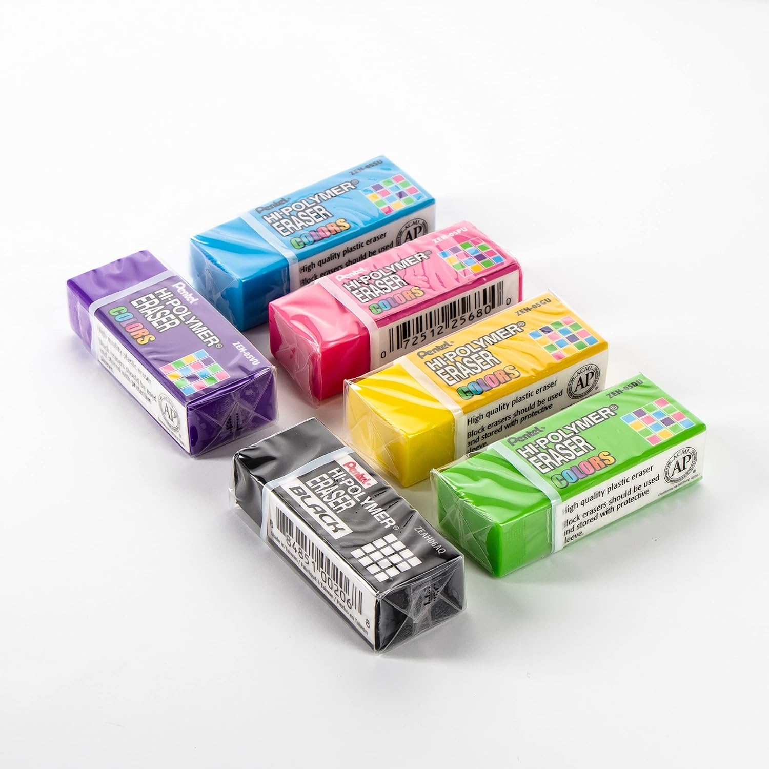 image:imagePentel HiPolymer Eraser Colors  Small Assorted Block Erasers SmudgeFree NonAbrasive for School Office amp Art Pack of 48 ZEH05CRM4