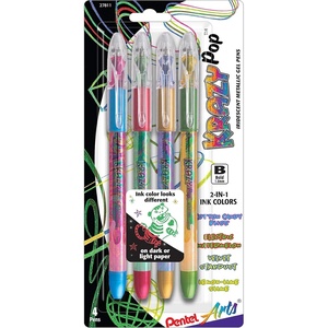 image:imagePentel Arts Krazy Pop Iridescent Gel Pen 10mm Bold Line Assorted Ink Pack of 4 K91PABP4M3Pen