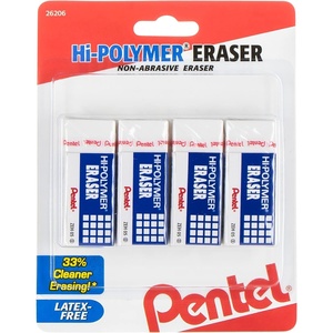 image:imagePentel HiPolymer Block Eraser Small White Pack of 4 ZEH05BP44 Count Pack of 1