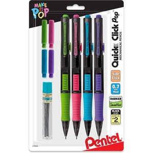 image:imagePentel Quick Click Pop Mechanical Pencil 07mm Medium 2 Eraser Refills Pack of 4 PD217ALEBP44 Count Pack of 1