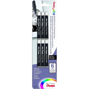 image:imagePentel Arts Pocket Brush Refills Black Ink Pack of 6 FP10BP6A