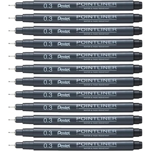 image:imagePentel Arts Pointliner Drawing Pen 03mm Black Ink Box of 12 Pens S20P3A12 Count Pack of 1