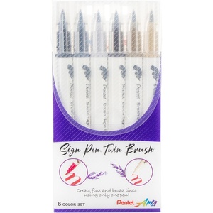 image:imagePentel Arts Sign Pen Twin Brush Pack of 6 Pens Black Hues SESW30CPC61