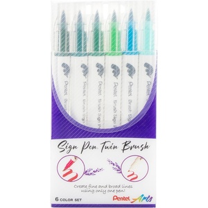 image:imagePentel Arts Sign Pen Twin Brush Pack of 6 Pens Green Hues SESW30CPC63