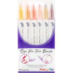 image:imagePentel Arts Sign Pen Twin Brush Pack of 6 Pens Yellow Hues SESW30CPC65