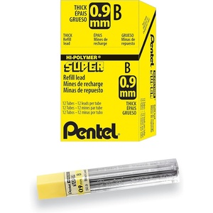 image:imagePentel Super HiPolymer Lead Refill 09mm Thick 2B 180 Pieces of Lead 12 Tubes of Lead 5092BB Lead