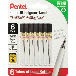 image:imagePentel Super HiPolymer Lead Refills 02 mm HB 72 Pieces 12 pcs per tube 6 tubes