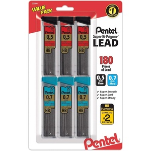 image:imagePentel Super HiPolymer Lead Refills Value Pack 05mm and 07mm FineMedium Line HB Pack of 6 180 Pieces of Lead C257BPHB66 Count Pack of 1