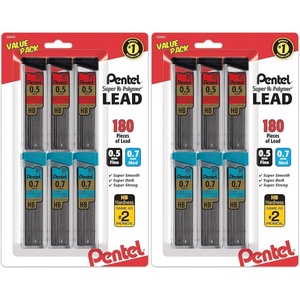 image:imagePentel Super HiPolymer Lead Refills Value Pack 05mm and 07mm FineMedium Line HB Pack of 6 180 Pieces of Lead C257BPHB66 Count Pack of 2