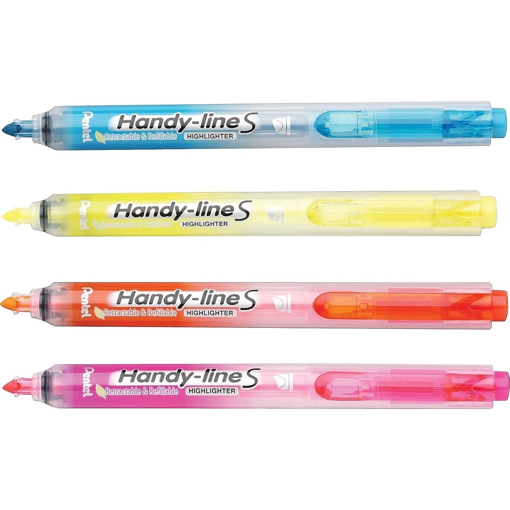 image:imagePentel HandyLine S Retractable Highlighter Chisel Tip Assorted Ink Colors 4 Pack SXS15BP4M
