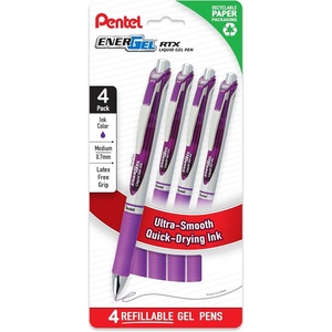 image:imagePentel EnerGel RTX Liquid Gel Pens Medium 07mm Violet 4pk BL77PF4V