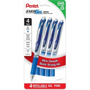 image:imagePentel EnerGel RTX Liquid Gel Pens Needle Tip UltraFine 03mm Blue Ink 4pk BLN73PF4CBlue