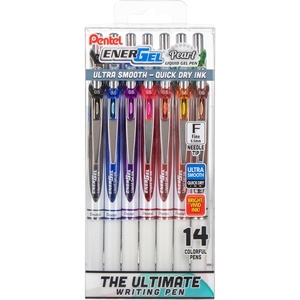 image:imagePentel EnerGel RTX Pearl Liquid Gel Pen 05mm Needle Tip Fine Line Asstd Ink 14Pk Plastic Box