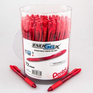 image:imagePentel EnerGelX Retractable Gel Pen 07mm Med Line Red Ink 72PK Canister BL107PC72BRed