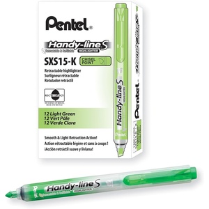 image:imagePentel HandyLine S Retractable and Refillable Chisel Tip Highlighter Light Green Ink Box of 12 SXS15K