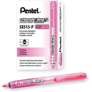 image:imagePentel HandyLine S Retractable and Refillable Chisel Tip Highlighter Pink Ink Box of 12 SXS15P