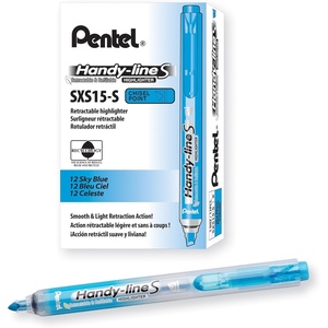 image:imagePentel HandyLine S Retractable and Refillable Chisel Tip Highlighter Sky Blue Ink Box of 12 SXS15S