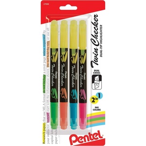 image:imagePentel Twin Checker Dualtip Highlighter Chisel Tip YellowBlue Ink Pack of 12 SLW8GSAssorted