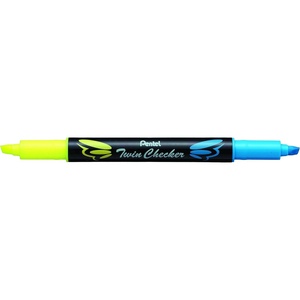 image:imagePentel Twin Checker Dualtip Highlighter Chisel Tip YellowBlue Ink Pack of 12 SLW8GSYellowBlue