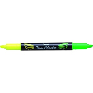image:imagePentel Twin Checker Dualtip Highlighter Chisel Tip YellowBlue Ink Pack of 12 SLW8GSYellowGreen