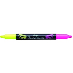 image:imagePentel Twin Checker Dualtip Highlighter Chisel Tip YellowBlue Ink Pack of 12 SLW8GSYellowPink