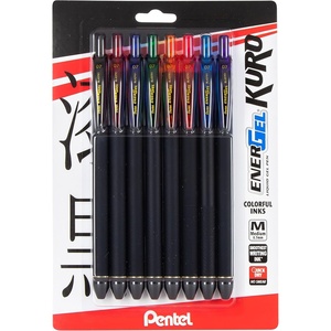 image:imagePentel EnerGel Kuro Liquid Gel Pen 07mm Medium line Assorted Ink Pack of 8 BL437R1BP8MPen
