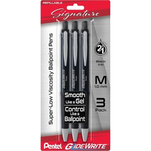 image:imagePentel Glidewrite Signature Ballpoint Pen 10mm Medium Black Barrel Black Ink Pack of 3 BX930ABP3ABlack