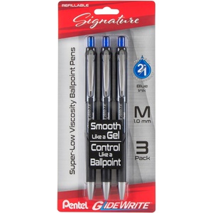 image:imagePentel Glidewrite Signature Ballpoint Pen 10mm Medium Black Barrel Black Ink Pack of 3 BX930ABP3ABlue