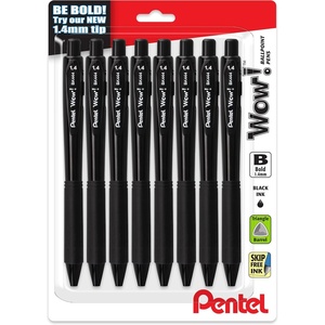 image:imagePentel Wow Retractable Ballpoint Pen 14mm Bold Line Blue Ink Pack of 8 BK444BP8CBlack