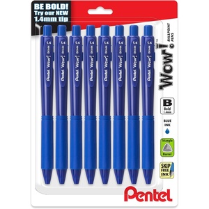 image:imagePentel Wow Retractable Ballpoint Pen 14mm Bold Line Blue Ink Pack of 8 BK444BP8CBlue